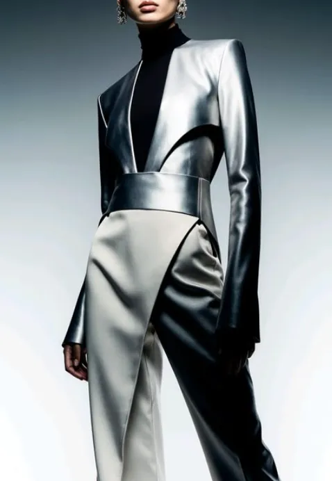 Black and silver architectural evening suit